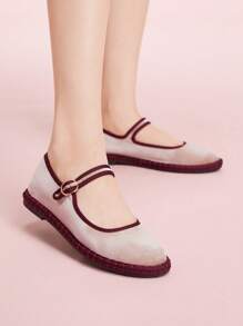 CUCCOO DOLLMOD Women's Elegant Velvet Classic Comfortable Beige Mary Jane Flat Shoes For Christmas Valentine's Day Spring Shoes - Rose Gold - View 9