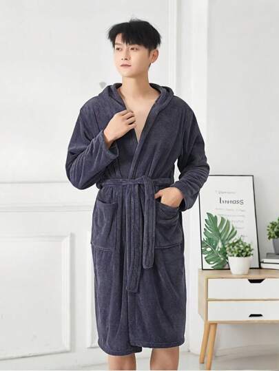 1pc Solid Color Bath Wrap Towel, Dark Grey Polyester Bathrobe, For Adults Summer Wedding Home Bathroom Decor