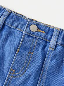 SHEIN 男童酷炫街头风格石洗工装口袋宽松牛仔裤，适合秋冬 - 中等水洗藍 - 查看 3