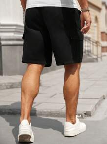 Manfinity Homme Men Solid Color Work Shorts With Pockets, Suitable For Summer, Graphic Going Out Plain Street Wear Baggy Cargo Shorts, For Husband, Boyfriend Gifts - Black - View 2