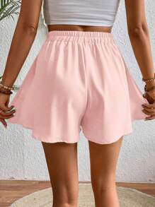 Calvaya Pantalones cortos informales sueltos con nudo retorcido de color liso, apropiados para el verano