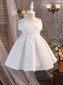 SHEIN Young Girl (Small) Mesh Beaded Water Drop Woven Dress - White - View 6