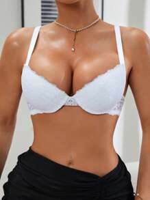 DesireSculpt 1 Áo ngực ren dây rộng nâng ngực dày có gọng cho nữ - trắng - Xem 4