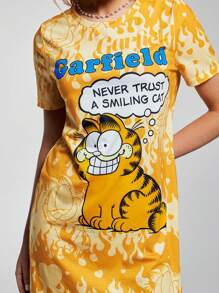 GARFIELD | SHEIN 女士卡通字母印花夏季迷你连衣裙 - 黃色 - 查看 5
