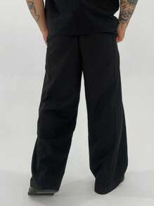 DAZY Spring Solid Black Dark Aesthetic Men Pants - Black - View 2