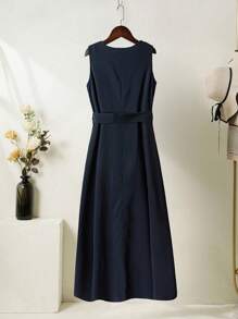 Al Najma Plus Size Women's Vintage Print Robe, Solid Color Sleeveless Robe Abaya Set, Modest