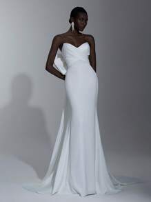 Elitara Elegant Luxurious Strapless Bralette High-Waist Mermaid-Tail Wedding Dress, Bride - White - View 2