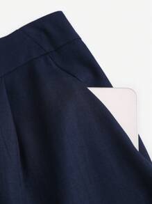 Lunelith SHEIN Lunessa Navy Blue Pleated Long Wide Leg Minimalist Dress Pants