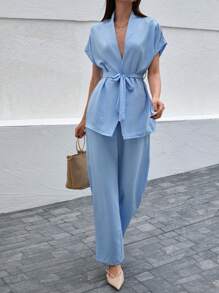 EURMUSE Pink Two  Pieces Cozy Sets - Baby Blue - View 4