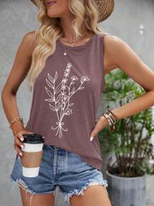SHEIN Clasi Women's Grey Graphic Print Camisole For Summer Music Festivals