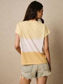 Poéselle 休闲渐变色圆领蝙蝠袖 T 恤 - 黃色 - 查看 3
