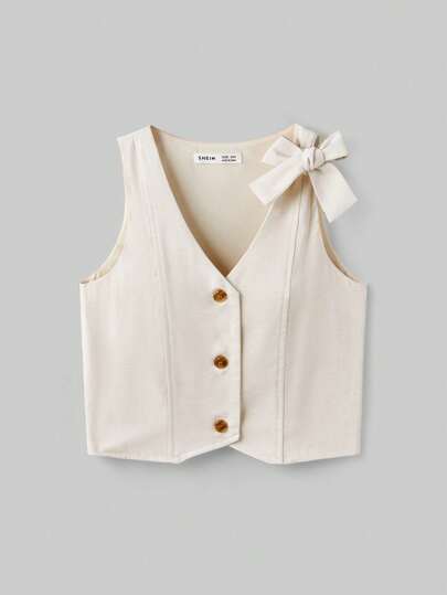 Ontre 青少年女孩休闲蝴蝶结装饰背心