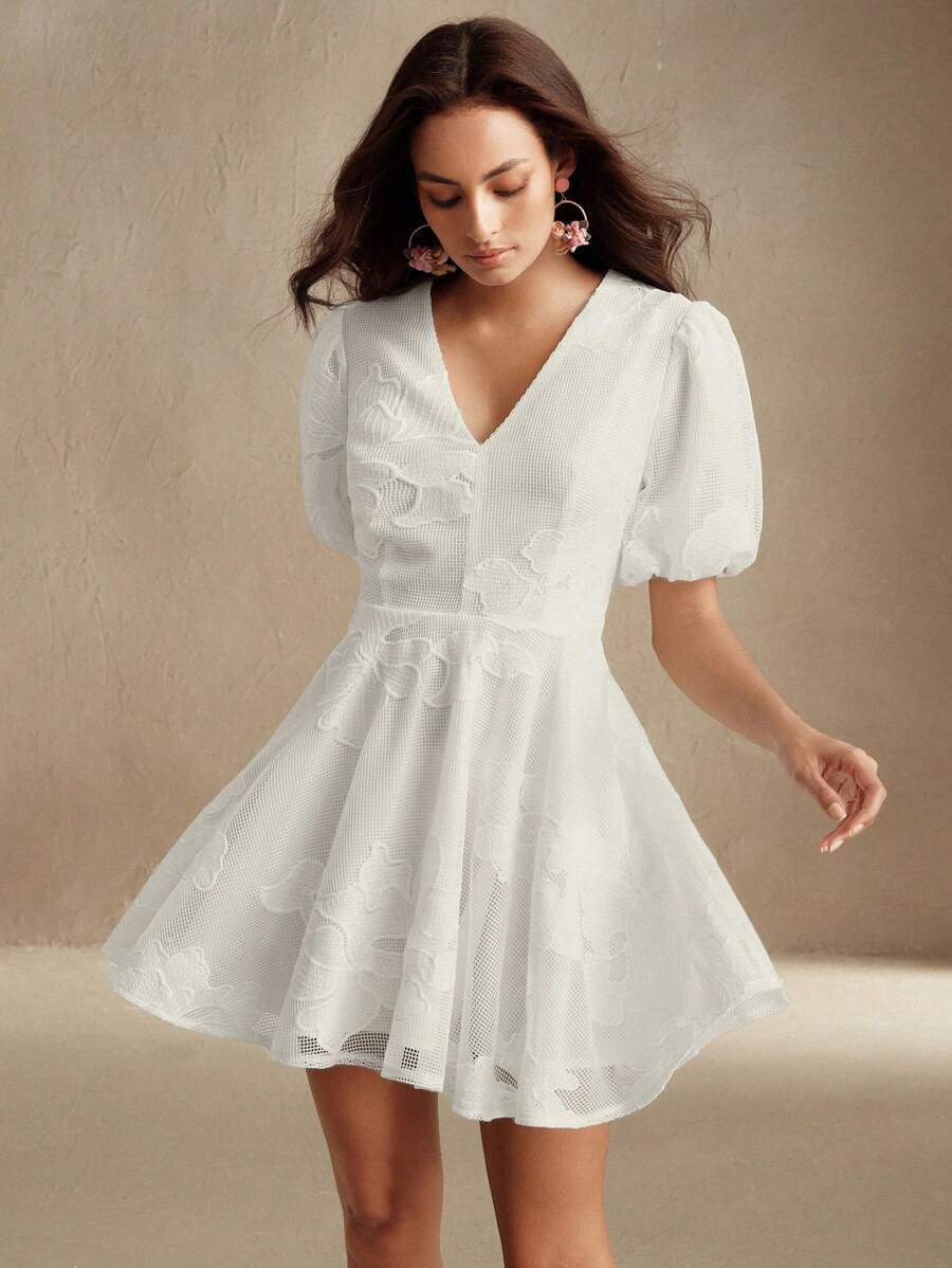 Anewsta 春夏优雅蕾丝花朵装饰腰部时尚短裙，波西米亚风格 - 白色 - 查看 1