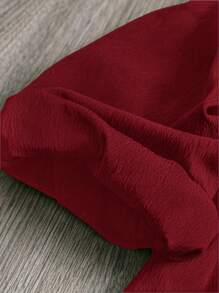 SHEIN LUNE Plus Size Women Contrast Lace Solid Color Button Front Shirt Fall Cloth For Women - Burgundy - View 3