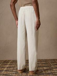 AKNOTIC AKNOTIC X Nawaf Alabid Pantalones rectos de lino tejido con cintura elástica para hombre, adecuados para el verano, vacaciones, uso diario, fiestas, parejas, regalos, escuela