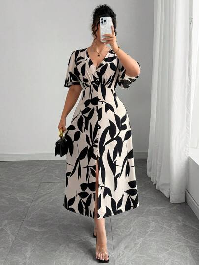 Elenzga Vestido de mujer de elegancia francesa, versátil, con escote en V, cintura ceñida, línea A, decoración con botones, volante en el bajo, manga farol hasta la mitad, adecuado para ir al trabajo, negocios, casual, vacaciones, té de la tarde, festival de música, estilo campestre bohemio