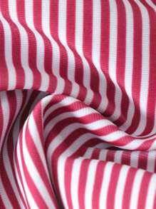 Swim Mod 2pcs/Set Women Summer Striped Print Ruffle Trim Bowknot Bikini Bathing Suit - Red - View 6