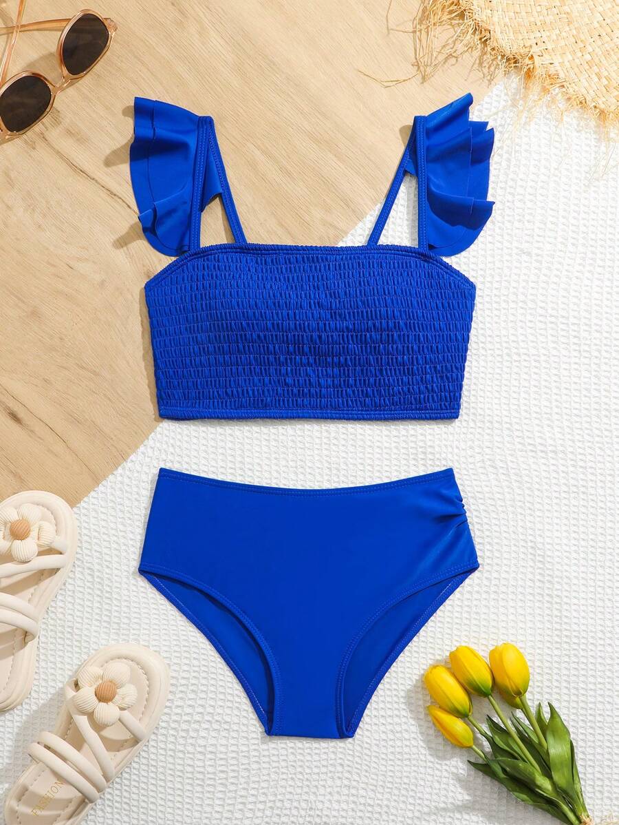 Tween Girl Camisole Tankini Swimwear Youth Girl Swimwear Swim Suit One Piece Swimwear Bathing Suit Set Swimwear Set - Royal Blue - View 1