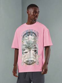 SUMWON Conjunto de camiseta y pantalón corto con estampado de paraíso tropical de verano, estilo casual, cómodo y a juego, con estampado de , para usar en la calle, tiempo libre, festivales y la playa - Rosa - Ver 3