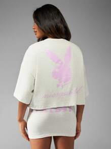 Missguided x Playboy Oversized Cropped Athletic T-Shirt Loungewear Casual Relaxed Fit Spring Summer Workout Weekend Comfort Athleisure Wear