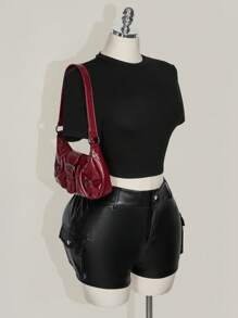 SHEIN ICON Plus Size Women Solid Color Short Sleeve Chinese Dragon Net Mesh Backless Y2K Going Out Fall Graphics Woman Black T-Shirt Goth Goth - Black - View 8