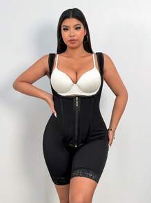 SHEIN EZwear Mono ajustable con escote en V profundo y cremallera delantera para mujer de talla grande