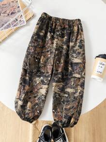 SHEIN Young Boys Casual Comfortable Versatile Printed Drawstring Pants - Multicolor - View 3