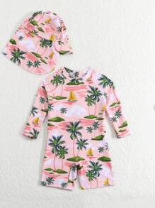 Baby Boy Printed Swimwear/Jumpsuit With Hat Included - Multicolor - View 5