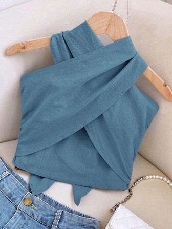 Travachic Top sin mangas casual con espalda descubierta y cruce frontal, para verano