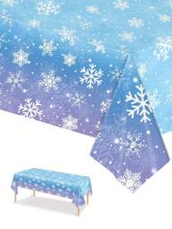 1pc 137*274cm/54*108in Disposable Table Cloth, Blue & Purple Ombre Snowflake Pattern, Suitable For Birthday, Christmas & Other Theme Parties, Daily Decor,Christmas