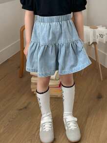 Dazy Kids Young Girl Elastic Waist Ruffle Hem Casual Denim Mini Skirt