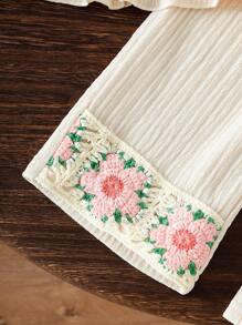 SHEIN Vintaside Kids 2 件套女童夏季服装，可爱印花短袖上衣和可爱印花长裤，欧美风格 - 卡其色 - 查看 7