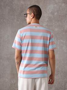 SUMWON Camiseta de rayas de puesta de sol de verano, camiseta básica de manga corta y cuello redondo, esencial casual, streetwear retro de colores pastel para la playa y el descanso