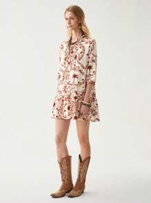 Florisole Women's Boho Mini Dress With Three Quarter Sleeves And Ruffle Hem Detail