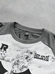 ROMWE MEN Prep 男士夏季休闲撞色印花短袖 T 恤 - 白色 - 查看 5