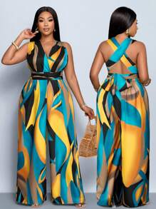 SOLERSUN 大码春夏时尚，优雅性感，情人节，婚礼季派对，音乐节，海滩，海滨度假，浪漫约会，露背领带，交叉腰带 - 黃色 - 查看 1