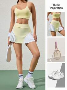 CourtClass Falda deportiva con shorts para mujeres para yoga y fitness, falda plisada cómoda con bolsillos para trabajo, casual, al aire libre y ejercicio