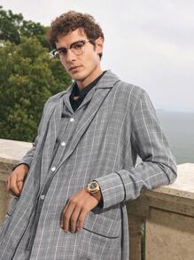 EverLounge Men's Plaid Two-Pocket Long Sleeve Robe - Black and White - View 5