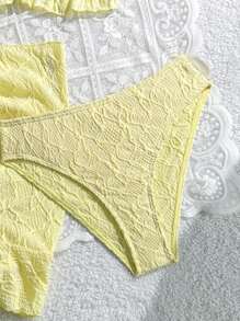 SHEIN Bộ bikini 3 dây mảnh viền bèo nhún màu trơn cho bé gái tuổi teen, đồ bơi thời trang cho kỳ nghỉ bãi biển/ Đồ bơi cho bé gái/ / Đồ bơi cho bé gái/ Trang phục màu vàng cho bé gái/ Trang phục nghỉ dưỡng bãi biển/ Trang phục nghỉ lễ - Màu vàng - Xem 5