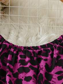 SHEIN LUNE Plus Size Hot Pink Leopard Print Woven Fabric Cami Top: A Casual And Chic Spaghetti Strap Tank Top For Summer - Hot Pink - View 5