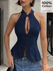 Siren Gaze Chaleco para mujer con moño, recorte y diseño hueco, ajuste slim, para salidas diarias