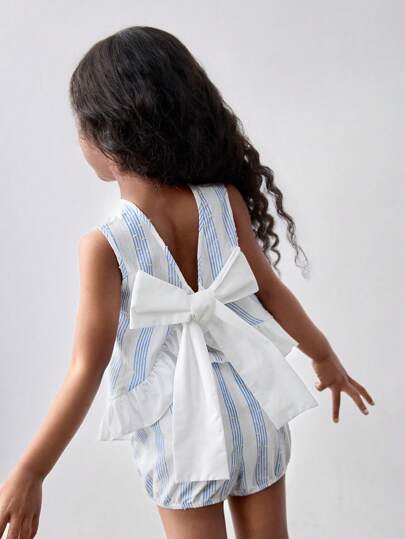 Maija Kids Maija Kids 2pcs Young Girl Casual Loose Butterfly Decor Shirt And Shorts Set