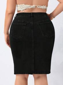 EMERY ROSE 大码休闲假日纯色牛仔迷你裙 - 黑色 - 查看 2