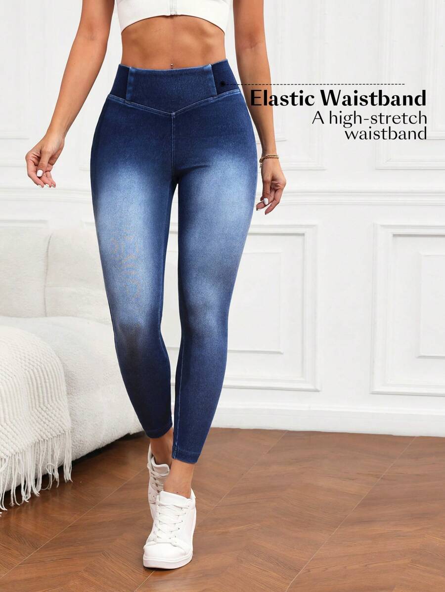 Flexra Calça jeans feminina casual slim fit com forro térmico, outono/inverno - Azul - Ver 1