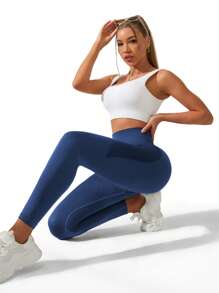 SHEIN Sport Studio Leggings a vita alta senza cuciture e attillati per donne - controllo della pancia, morbidi, elastici, traspiranti e con buona mobilità a 4 vie, per migliorare il seno e ideali per trekking, allenamento, corsa, ciclismo, yoga, pickleball ed altre attività casual