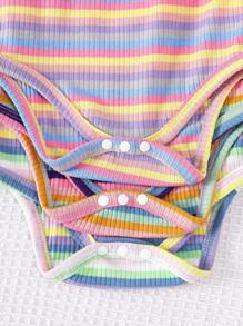 3pcs/Set Infant & Baby Girl Comfy Stylish Cute Elegant Colorful Striped & Floral Pattern Bodysuits - Multicolor - View 4