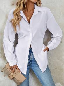 SHEIN Clasi Blusa blanca de mujer elegante con pliegues estilo francés ajustada - Blanco - Ver 1