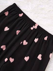 2 件装少女杏色蝴蝶印花长袖开衫和裤子，舒适休闲家居服套装 - 黑色 - 查看 7