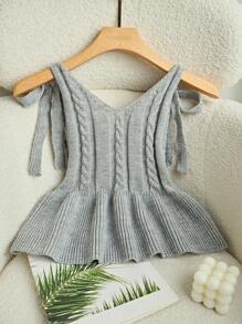 Chiquease Women's V-Neck Ruffled Hem Knit Camisole, Spring/Summer - Grey - View 2