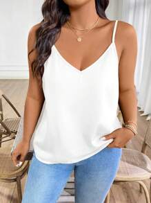 SHEIN Clasi Plus Size Solid Color Twist Front Backless Camisole, Suitable For Summer - White - View 4